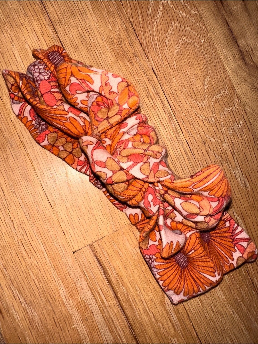 kate quinn Orange and Pink Floral Knot Headband ORGANIC COTTON